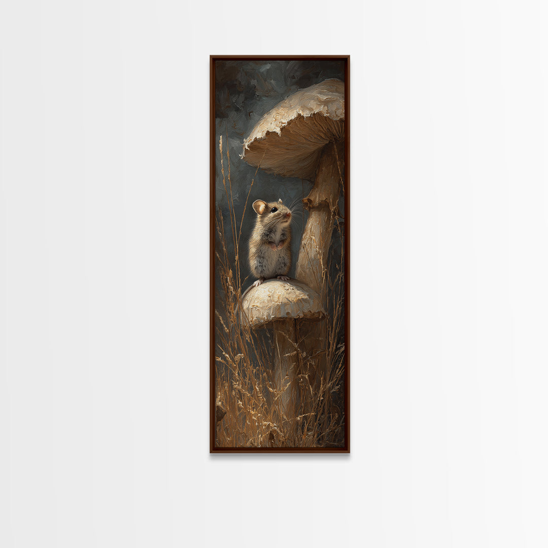 Tiny Field Mouse Framed Canvas Print, Animal Art, Trendy Wall Art, Living Room Decor, Fine Art, Creature, Textured Painting, ANI-1x3-46