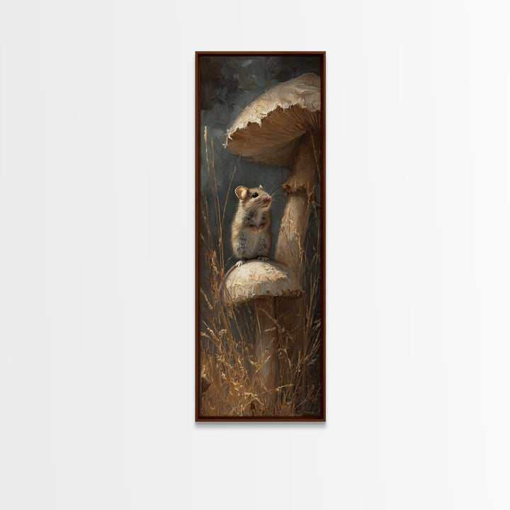 Tiny Field Mouse Framed Canvas Print, Animal Art, Trendy Wall Art, Living Room Decor, Fine Art, Creature, Textured Painting, ANI-1x3-46