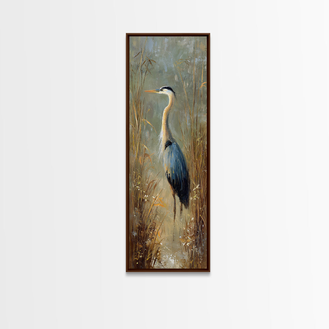 Blue Heron Standing Framed Canvas Print, Animal Art, Printable Wall Art, Living Room Decor, Fine Art, Creature, Boho Wall Art, ANI-1x3-47