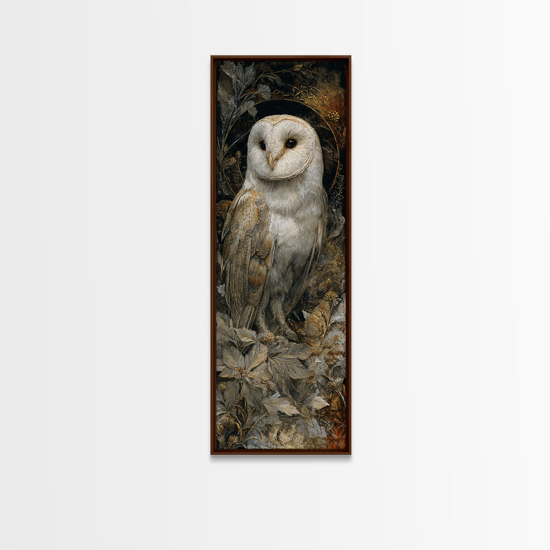 Owl with Moonlit Feathers and Celestial Accents Canvas Print, Animal Art, Nursery Wall Art, Living Room Decor, Abstract Art, ANI-1x3-51