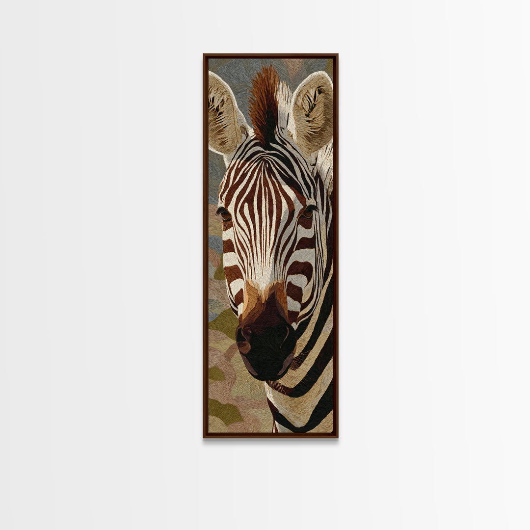 Zebra Portrait with Bold Graphic Stripe Pattern Framed Canvas Print, Animal Art, Modern Decor, Living Room Decor, Creature, ANI-1x3-53
