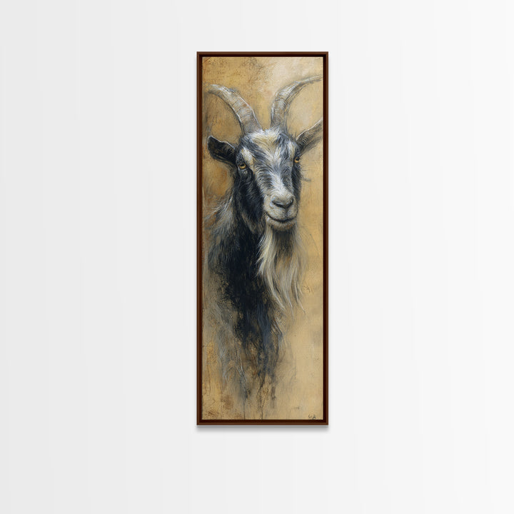 Goat Portrait with Rustic Folk Art Personality Canvas Print, Animal Art, Fine Art Print, Living Room Decor, Fine Art, Creature, ANI-1x3-57