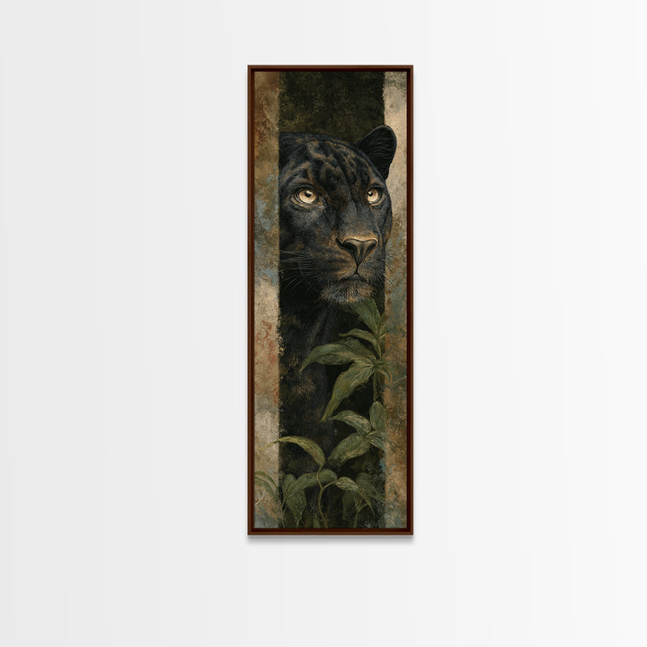 Dramatic Black Panther Emerging from Deep Jungle Canvas Print, Animal Art, Modern Decor, Living Room Decor, Creature, ANI-1x3-66