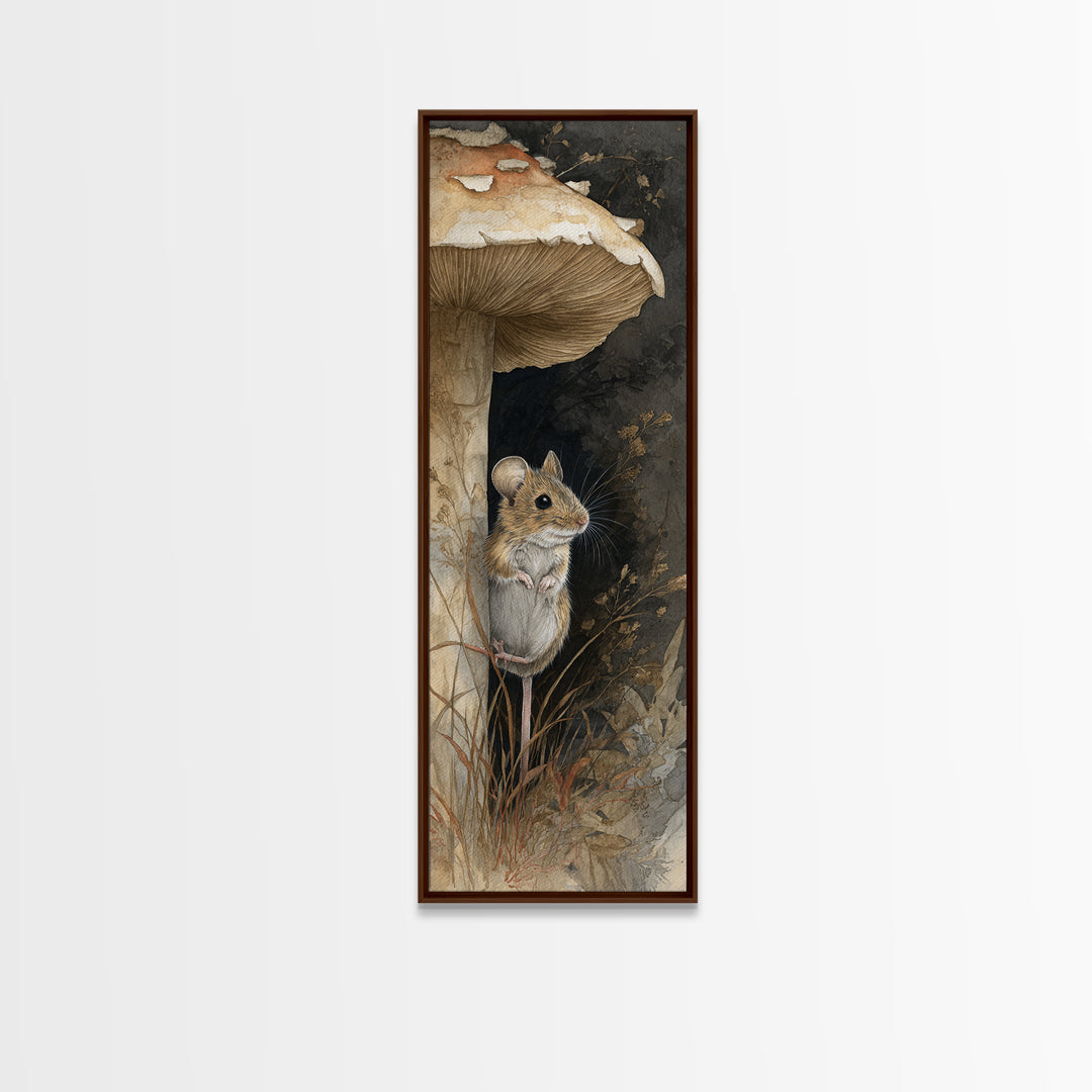 Tiny Field Mouse Framed Canvas Print, Animal Art, Trendy Wall Art, Living Room Decor, Fine Art, Creature, Textured Painting, ANI-1x3-70
