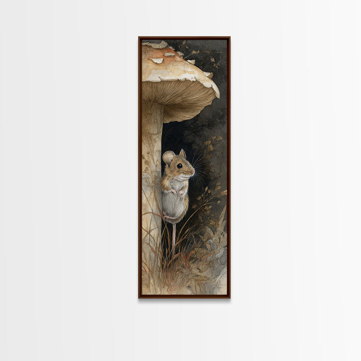 Tiny Field Mouse Framed Canvas Print, Animal Art, Trendy Wall Art, Living Room Decor, Fine Art, Creature, Textured Painting, ANI-1x3-70