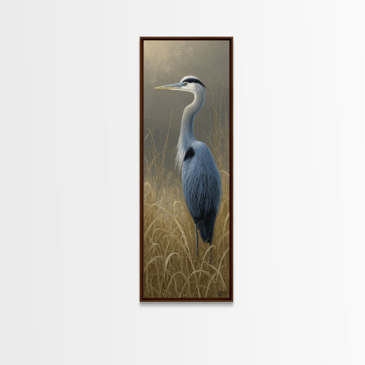 Blue Heron Standing Framed Canvas Print, Animal Art, Nursery, Living Room Decor, Creature, Modern Decor, Fine Art Print, ANI-1x3-71