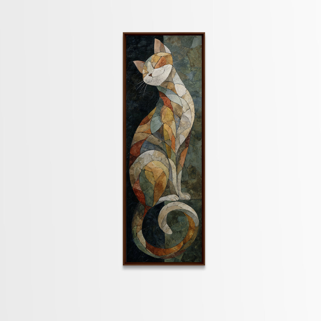 Sleeping Cat Curled Canvas Print, Animal Art, Digital Wall Art, Living Room Decor, Fine Art, Creature, Modern Wall Art, ANI-1x3-72