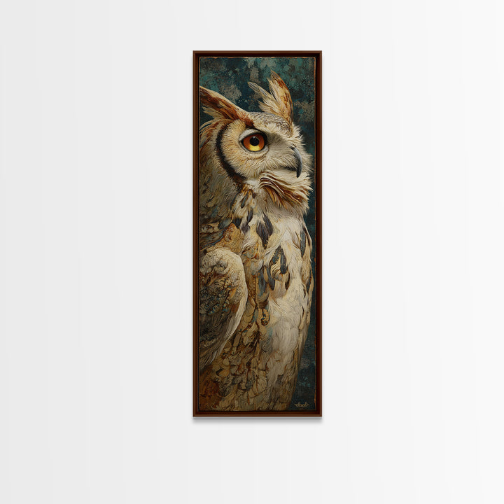 Owl with Moonlit Feathers and Celestial Accents Framed Canvas Print, Animal Art, Living Room Decor, Fine Art, Creature, ANI-1x3-75