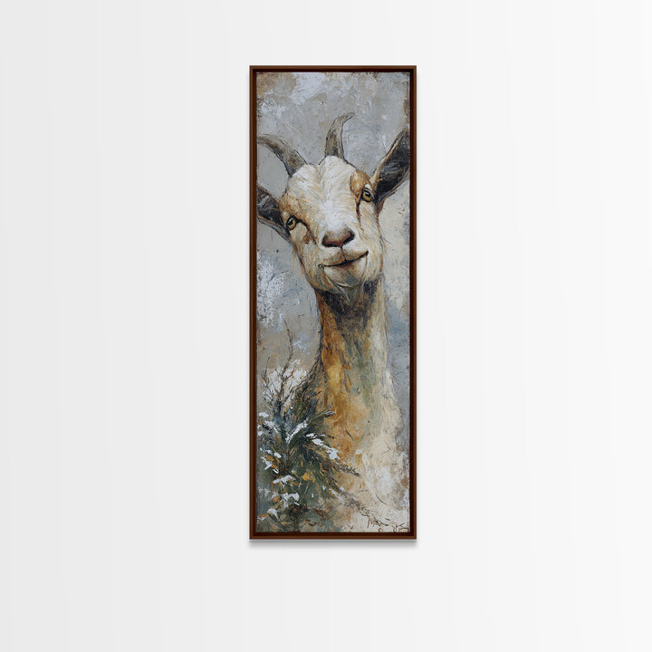 Goat Portrait with Rustic Folk Art Personality Canvas Print, Animal Art, Nursery Decor, Living Room Decor, Fine Art, Creature, ANI-1x3-81
