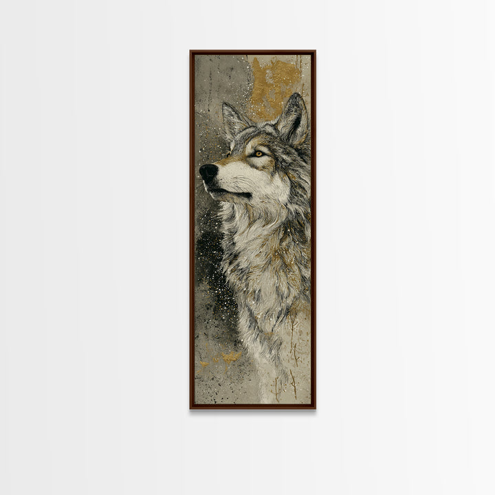 Wolf Silhouette Beneath a Star Filled Sky Canvas Print, Animal Art, Gallery Decor, Living Room Decor, Oil Painting, Creature, ANI-1x3-82