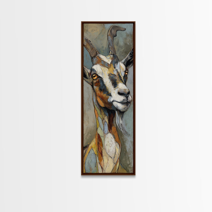 Goat Portrait with Rustic Folk Art Personality Canvas Print, Animal Art, Neutral Decor, Living Room Decor, Fine Art, Creature, ANI-1x3-9