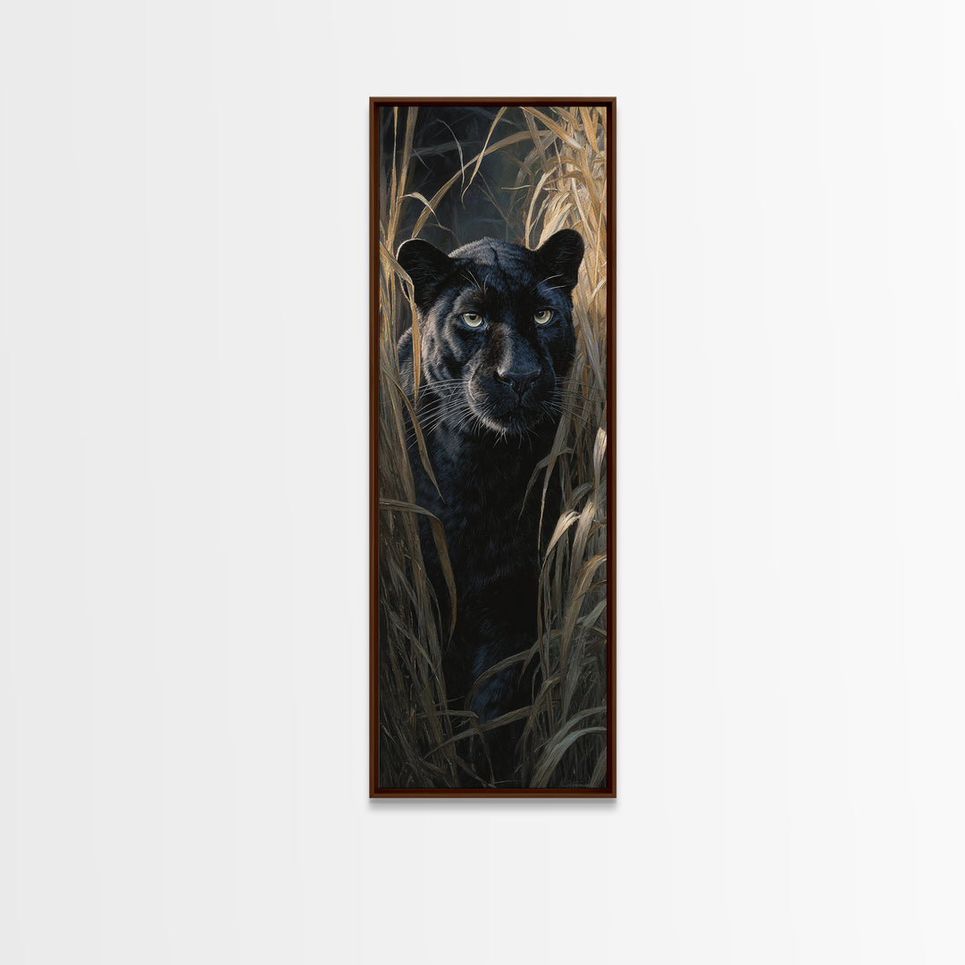 Dramatic Black Panther Emerging from Deep Jungle Canvas Print, Animal Art, Art Print, Living Room Decor, Oil Painting, Creature, ANI-1x3-90