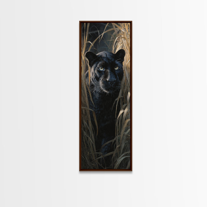 Dramatic Black Panther Emerging from Deep Jungle Canvas Print, Animal Art, Art Print, Living Room Decor, Oil Painting, Creature, ANI-1x3-90