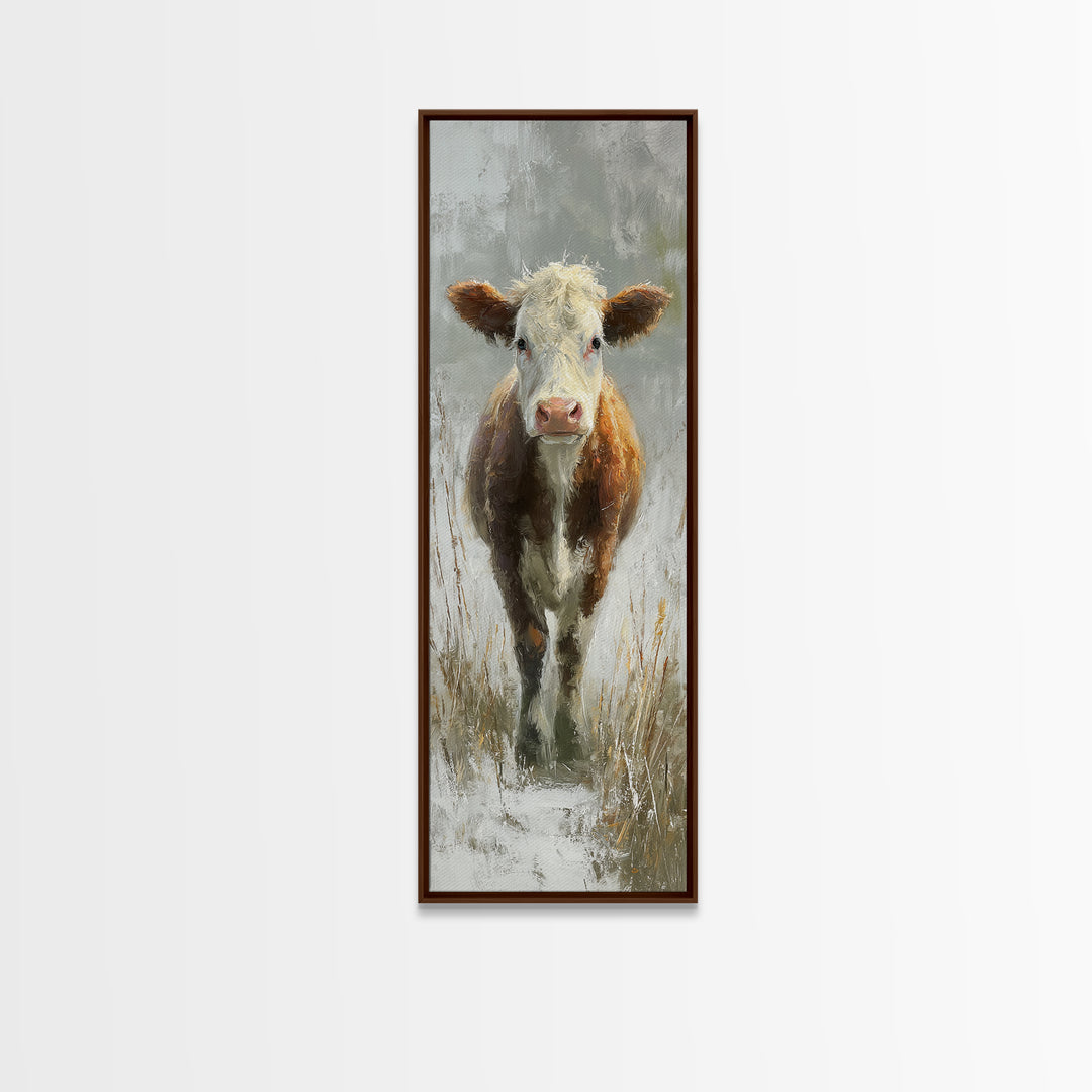 Gentle Cow Portrait Framed Canvas Print, Animal Art, Nursery Art, Living Room Decor, Fine Art, Creature, Luxury Decor, ANI-1x3-91