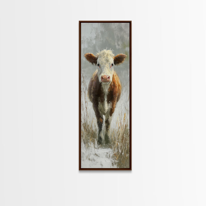 Gentle Cow Portrait Framed Canvas Print, Animal Art, Nursery Art, Living Room Decor, Fine Art, Creature, Luxury Decor, ANI-1x3-91