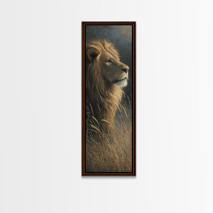 Regal Lion Profile Canvas Print, Animal Art, Minimalist Decor, Living Room Decor, Creature, Oil Painting, Digital Wall Art, ANI-1x3-93