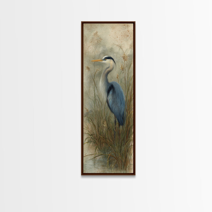 Blue Heron Standing Canvas Print, Animal Art, Cat Art, Living Room Decor, Fine Art, Creature, Art Print, Textured Painting, ANI-1x3-95