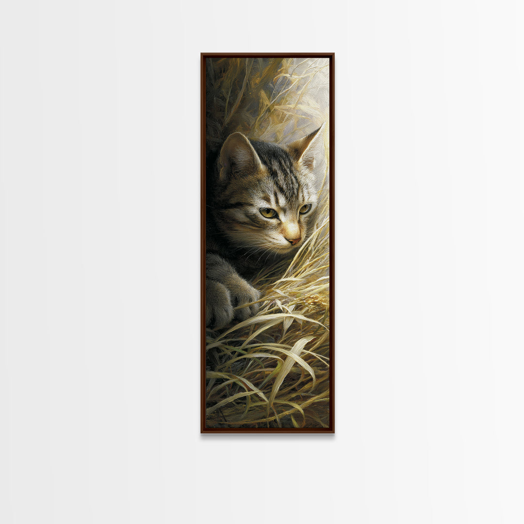 Sleeping Cat Curled Framed Canvas Print, Animal Art, Printable Art, Living Room Decor, Abstract Art, Creature, Downloadable Art, ANI-1x3-96