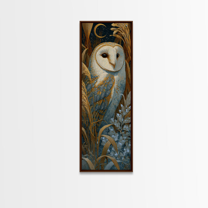 Owl with Moonlit Feathers and Celestial Accents Canvas Print, Animal Art, Safari Nursery Decor, Living Room Decor, Creature, ANI-1x3-99