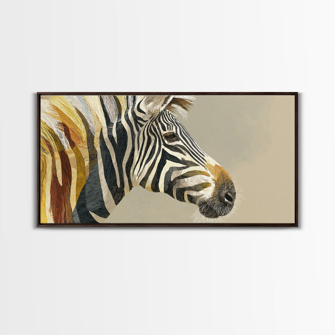 Zebra Portrait with Bold Graphic Stripe Pattern Canvas Print, Animal Art, Minimalist Decor, Living Room Decor, Creature, ANI-2x1-13