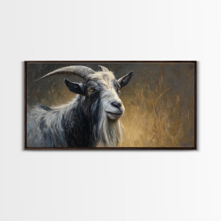 Goat Portrait with Rustic Folk Art Personality Canvas Print, Animal Art, Contemporary Art, Living Room Decor, Creature, ANI-2x1-17
