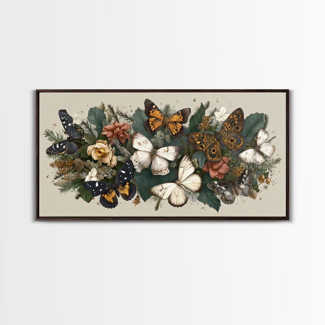 Butterfly Specimen Composition Framed Canvas Print, Animal Art, Cat Art, Living Room Decor, Fine Art, Creature, Art Print, ANI-2x1-19