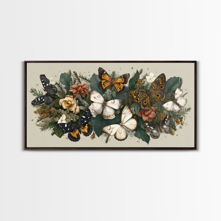 Butterfly Specimen Composition Framed Canvas Print, Animal Art, Cat Art, Living Room Decor, Fine Art, Creature, Art Print, ANI-2x1-19