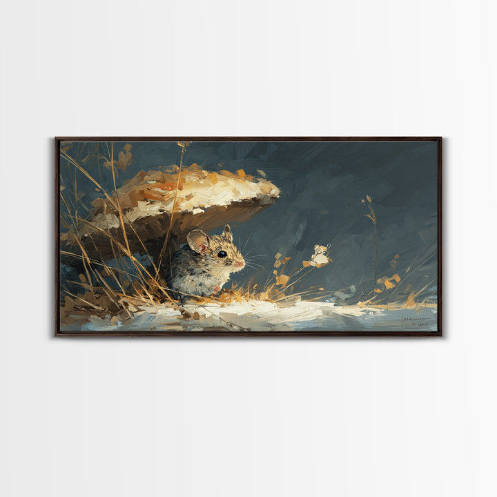 Tiny Field Mouse Framed Canvas Print, Animal Art, Luxury Decor, Living Room Decor, Fine Art, Creature, Digital Art, Printable, ANI-2x1-30