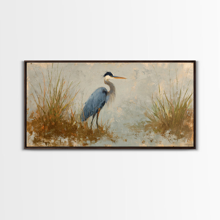 Blue Heron Standing Canvas Print, Animal Art, Printable, Living Room Decor, Fine Art, Creature, Nursery, Boho Wall Art, ANI-2x1-31