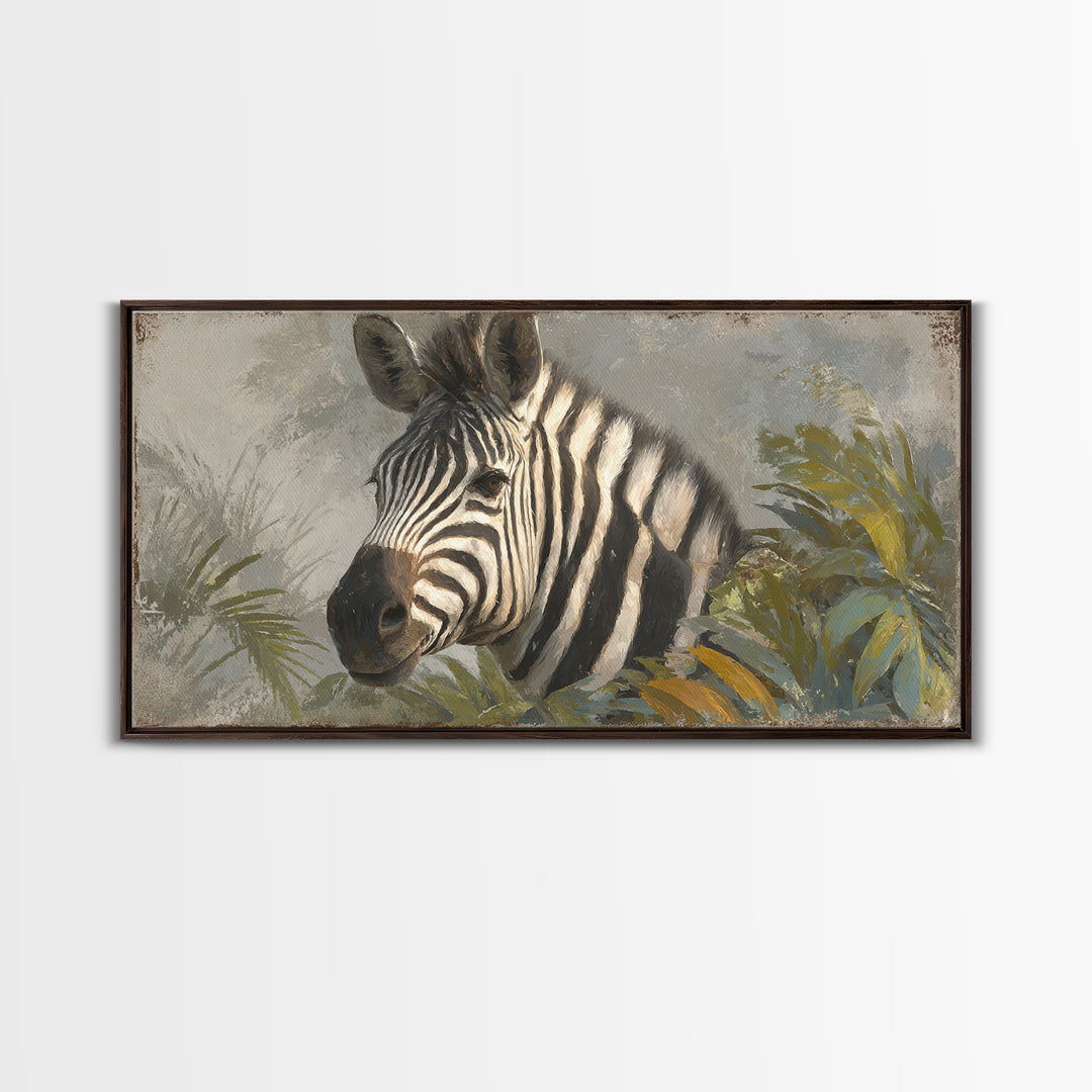 Zebra Portrait with Bold Graphic Stripe Pattern Canvas Print, Animal Art, Minimalist Decor, Living Room Decor, Creature, ANI-2x1-37