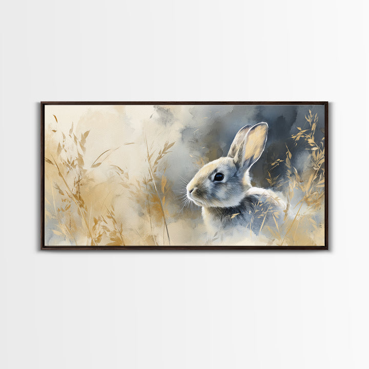 Curious Rabbit in a Soft Watercolor Meadow Canvas Print, Animal Art, Digital Art, Living Room Decor, Fine Art, Creature, ANI-2x1-49