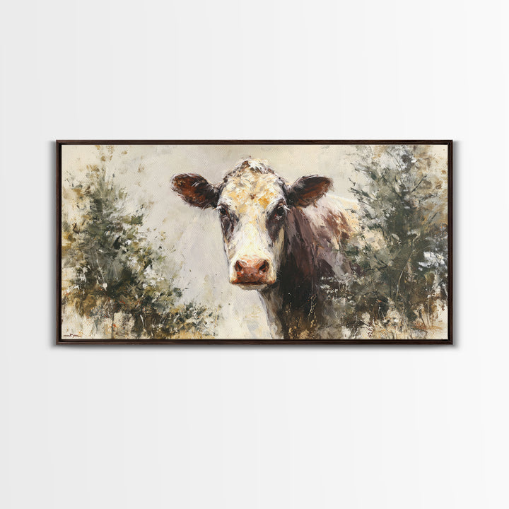 Gentle Cow Portrait Framed Canvas Print, Animal Art, Nursery Decor, Living Room Decor, Fine Art, Creature, Nursery Art, ANI-2x1-51