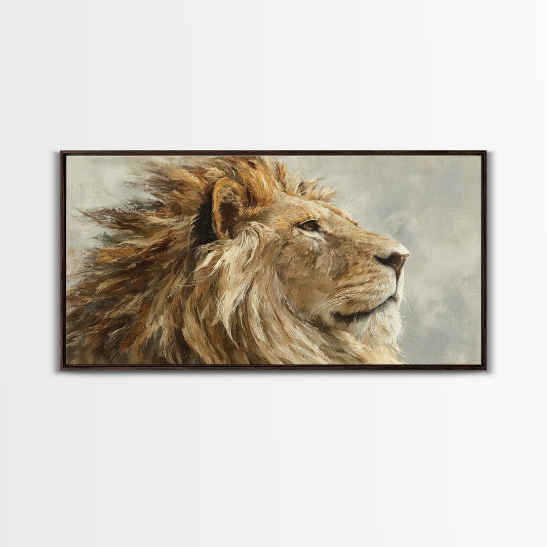 Regal Lion Profile Canvas Print, Animal Art, Printable, Living Room Decor, Oil Painting, Creature, Nursery, Boho Wall Art, ANI-2x1-53