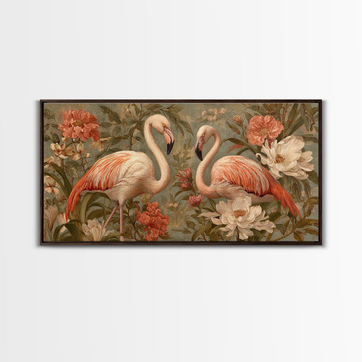 Flamingo Pair in Elegant Coral and Cream Canvas Print, Animal Art, Nursery Wall Art, Living Room Decor, Fine Art, Creature, ANI-2x1-63