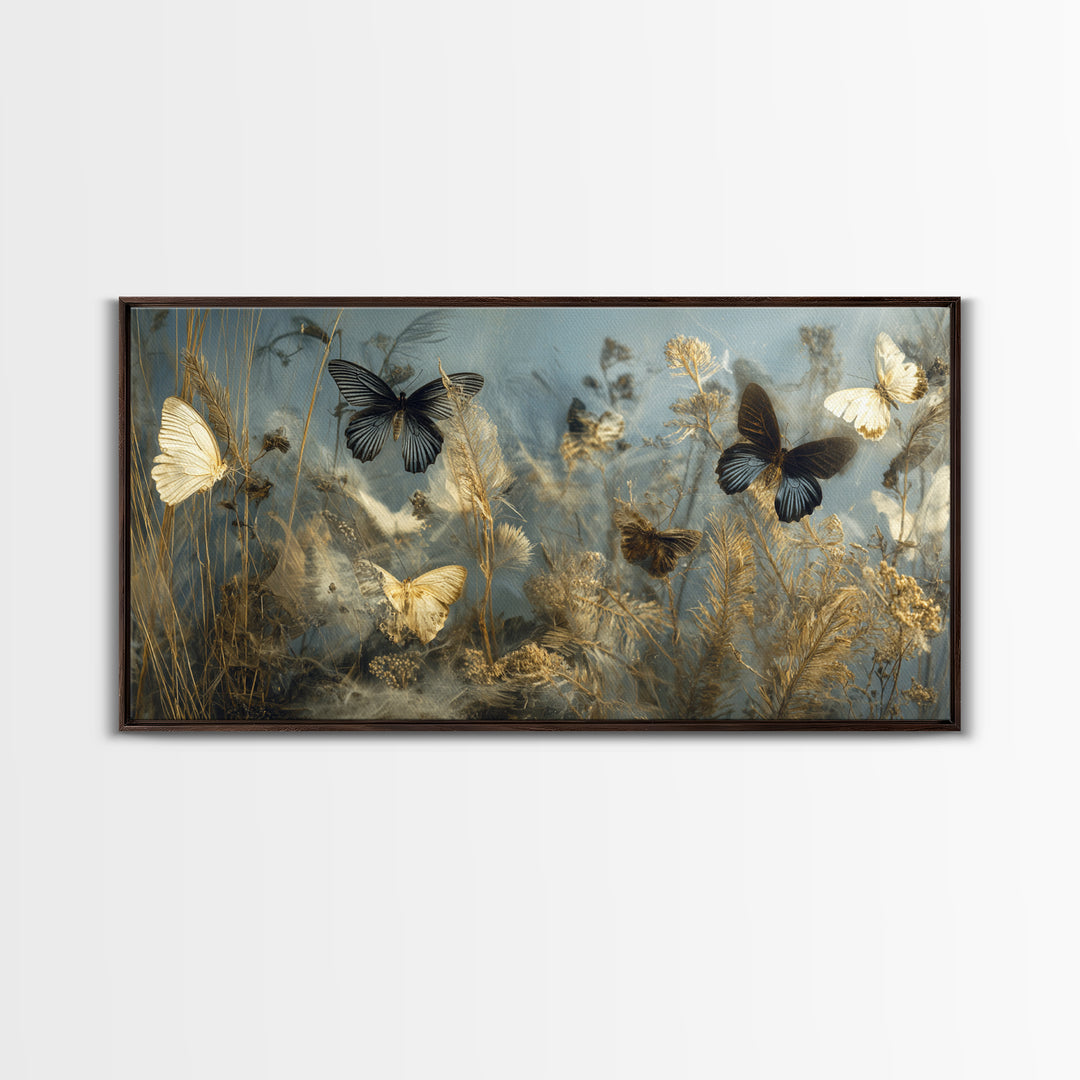 Butterfly Specimen Composition Framed Canvas Print, Animal Art, Trendy Wall Art, Living Room Decor, Fine Art, Creature, ANI-2x1-67