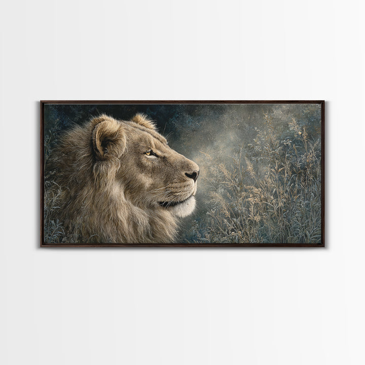 Regal Lion Profile Canvas Print, Animal Art, Printable, Living Room Decor, Oil Painting, Creature, Nursery, Boho Wall Art, ANI-2x1-77