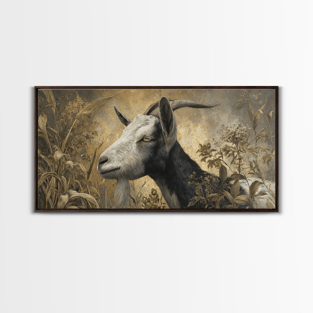 Goat Portrait with Rustic Folk Art Personality Canvas Print, Animal Art, Oil Painting, Living Room Decor, Fine Art, Creature, ANI-2x1-89