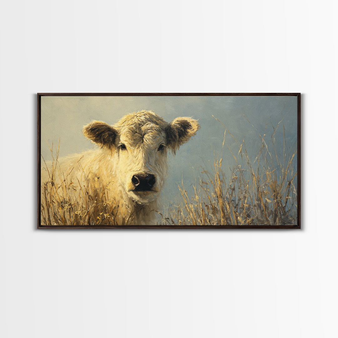 Gentle Cow Portrait Framed Canvas Print, Animal Art, Original Art, Living Room Decor, Fine Art, Creature, Safari Nursery Decor, ANI-2x1-99