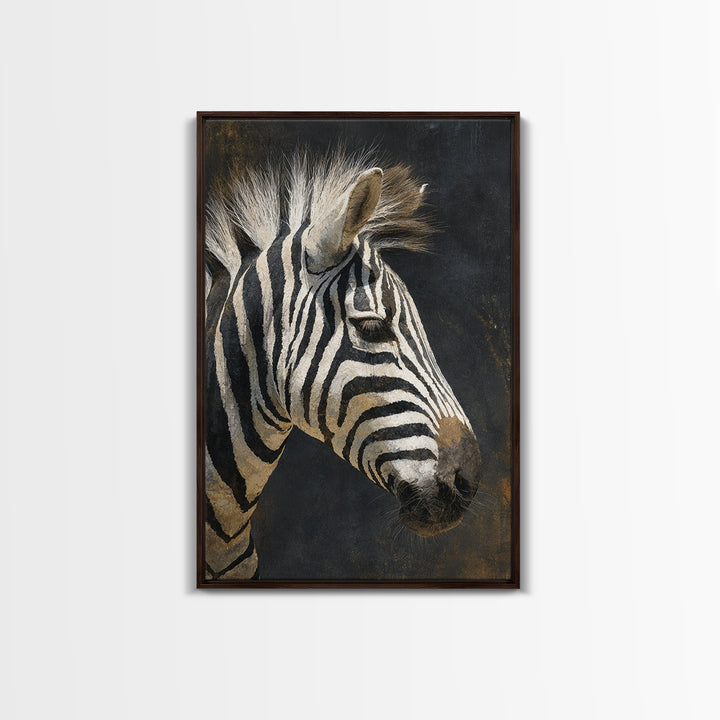 Zebra Portrait with Bold Graphic Stripe Pattern Framed Canvas Print, Animal Art, Wall Art, Living Room Decor, Creature, ANI-2x3-1