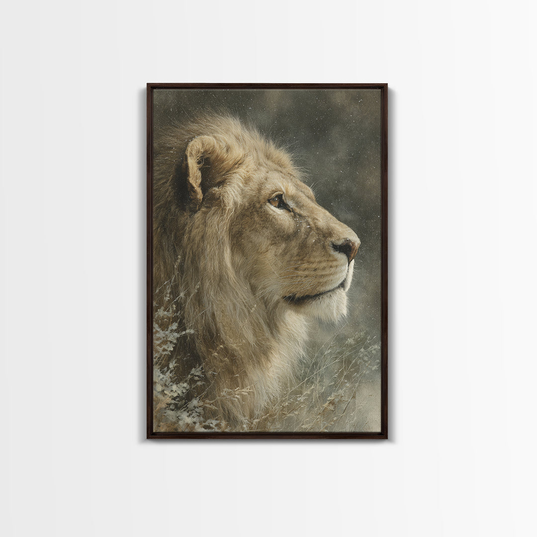 Regal Lion Profile Framed Canvas Print, Animal Art, Decor, Living Room Decor, Abstract Art, Creature, Printable Art, ANI-2x3-17
