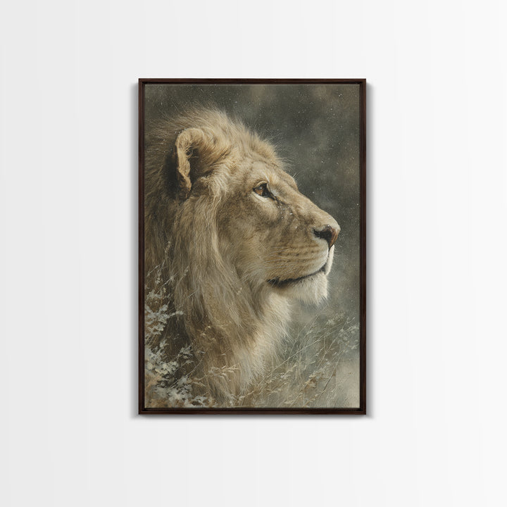 Regal Lion Profile Framed Canvas Print, Animal Art, Decor, Living Room Decor, Abstract Art, Creature, Printable Art, ANI-2x3-17