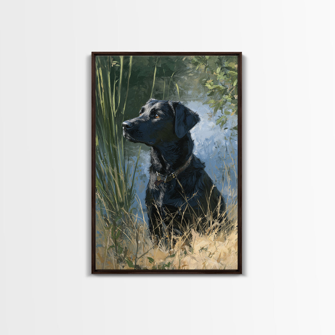 Dog Portrait with Painterly Collar and Loyal Framed Canvas Print, Animal Art, Contemporary Art, Living Room Decor, Creature, ANI-2x3-21