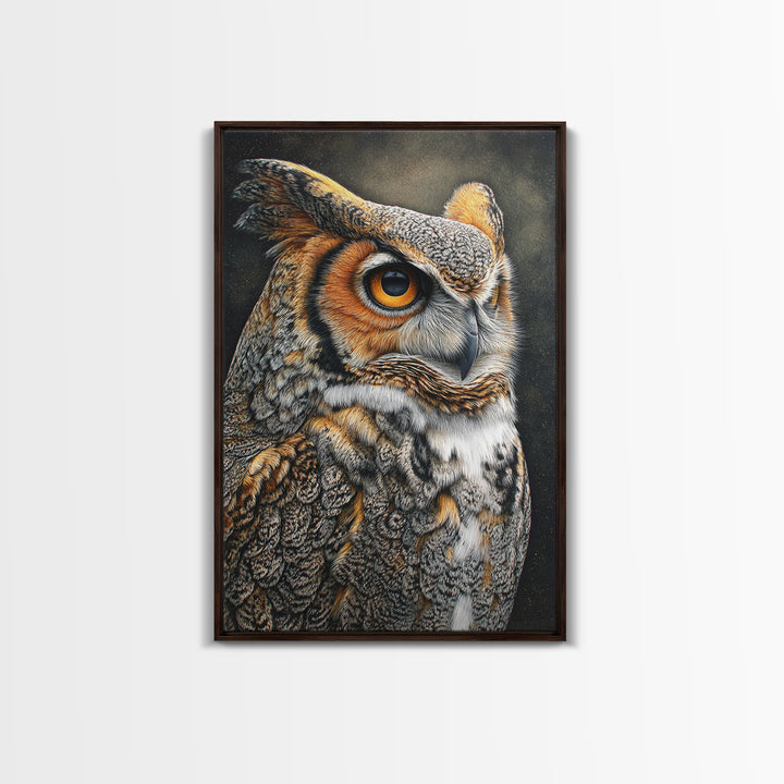 Owl with Moonlit Feathers and Celestial Accents Canvas Print, Animal Art, Art Print, Living Room Decor, Fine Art, Creature, ANI-2x3-23