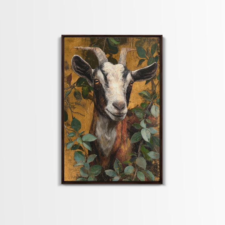 Goat Portrait with Rustic Folk Art Personality Canvas Print, Animal Art, Home Decor, Living Room Decor, Fine Art, Creature, ANI-2x3-29