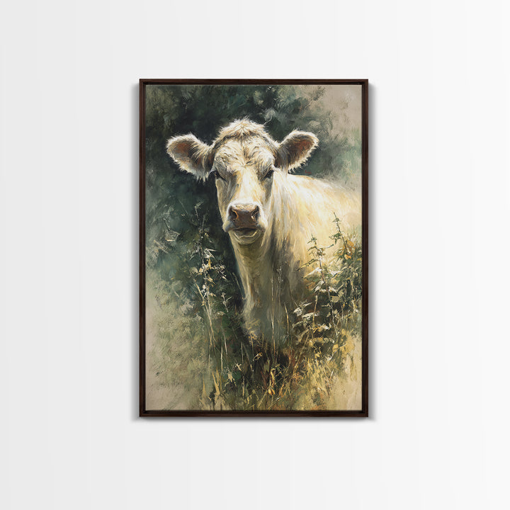 Gentle Cow Portrait Canvas Print, Animal Art, Minimalist Decor, Living Room Decor, Oil Painting, Creature, Digital Wall Art, ANI-2x3-39