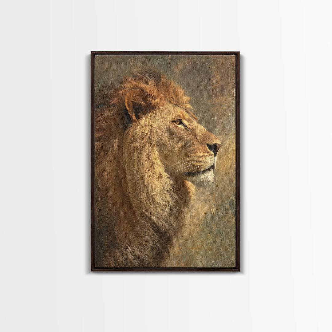 Regal Lion Profile Framed Canvas Print, Animal Art, Decor, Living Room Decor, Abstract Art, Creature, Printable Art, ANI-2x3-41