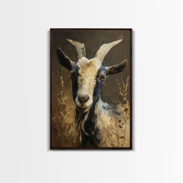 Goat Portrait with Rustic Folk Art Personality Canvas Print, Animal Art, Home Decor, Living Room Decor, Fine Art, Creature, ANI-2x3-5