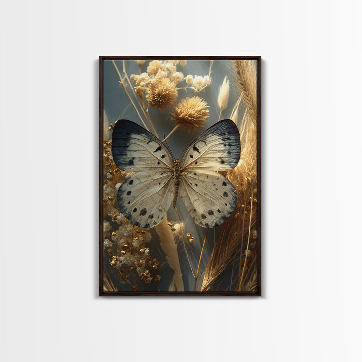 Butterfly Specimen Composition Framed Canvas Print, Animal Art, Textured Painting, Living Room Decor, Fine Art, Creature, ANI-2x3-55