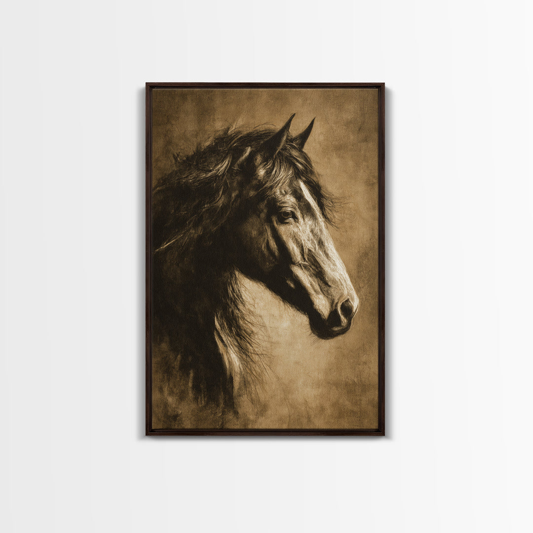 Majestic Horse Head Framed Canvas Print, Animal Art, Wall Decor, Living Room Decor, Oil Painting, Creature, Nursery Wall Art, ANI-2x3-59