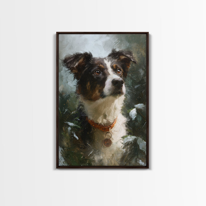 Dog Portrait with Painterly Collar and Loyal Framed Canvas Print, Animal Art, Oil Painting, Living Room Decor, Creature, ANI-2x3-69